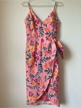 Lovers + Friends Orchid Wrap Dress Linen Blend Pink Floral Sz S